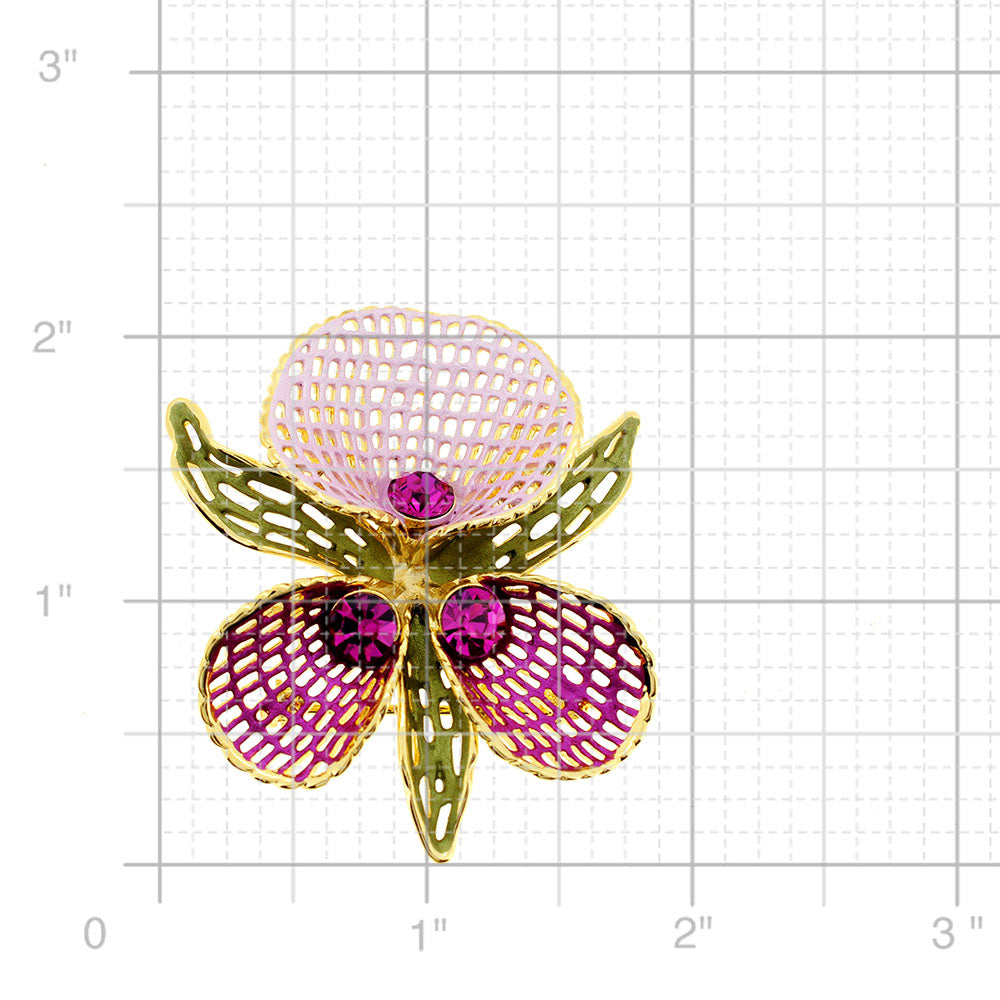 Pink Netted Orchid Swarovski Crystal Pin Brooch