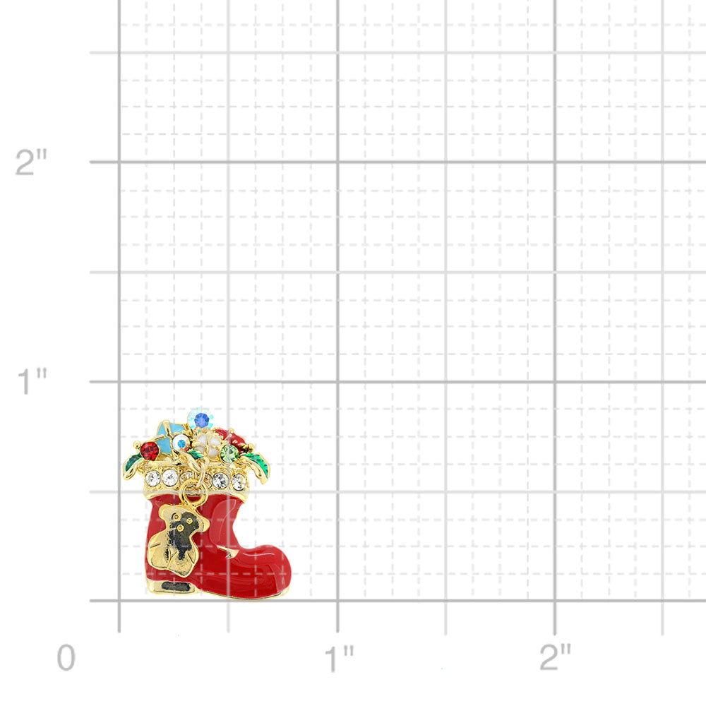 Red Christmas Stocking with Ornaments Swarovski Crystal Lapel Pin