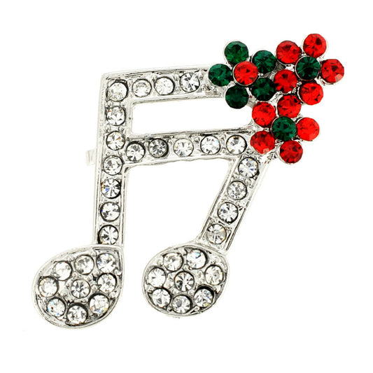 Music Note Crystal Flower Pin Brooch