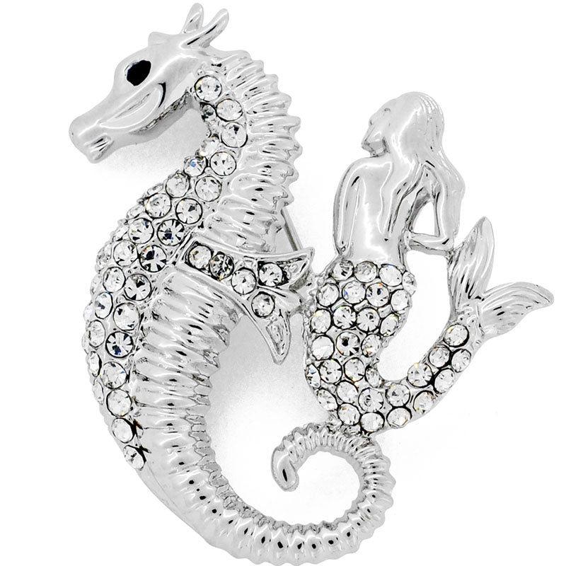 Crystal Seahorse And Mermaid Pin Brooch