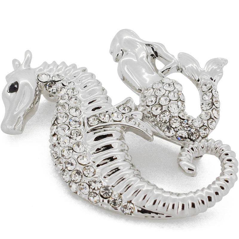 Crystal Seahorse And Mermaid Pin Brooch