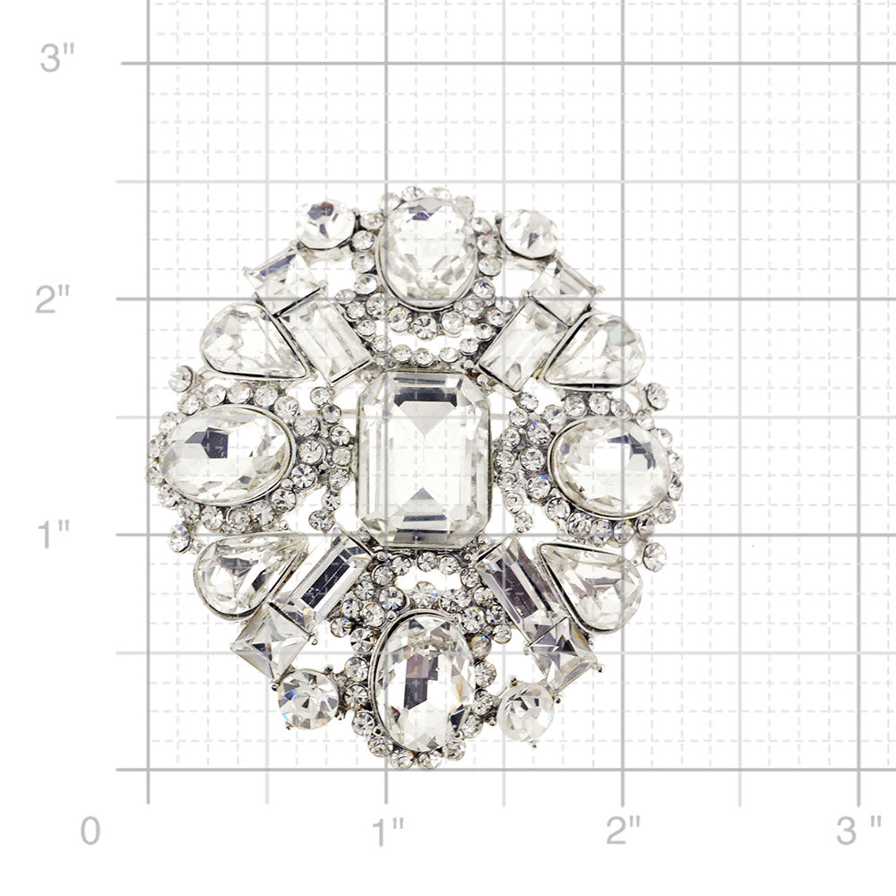 Chrome Flower Bridal Wedding Crystal Pin Brooch