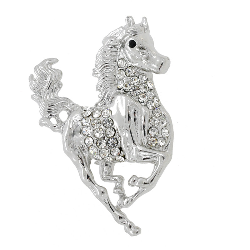 Crystal Running Horse Pin Brooch