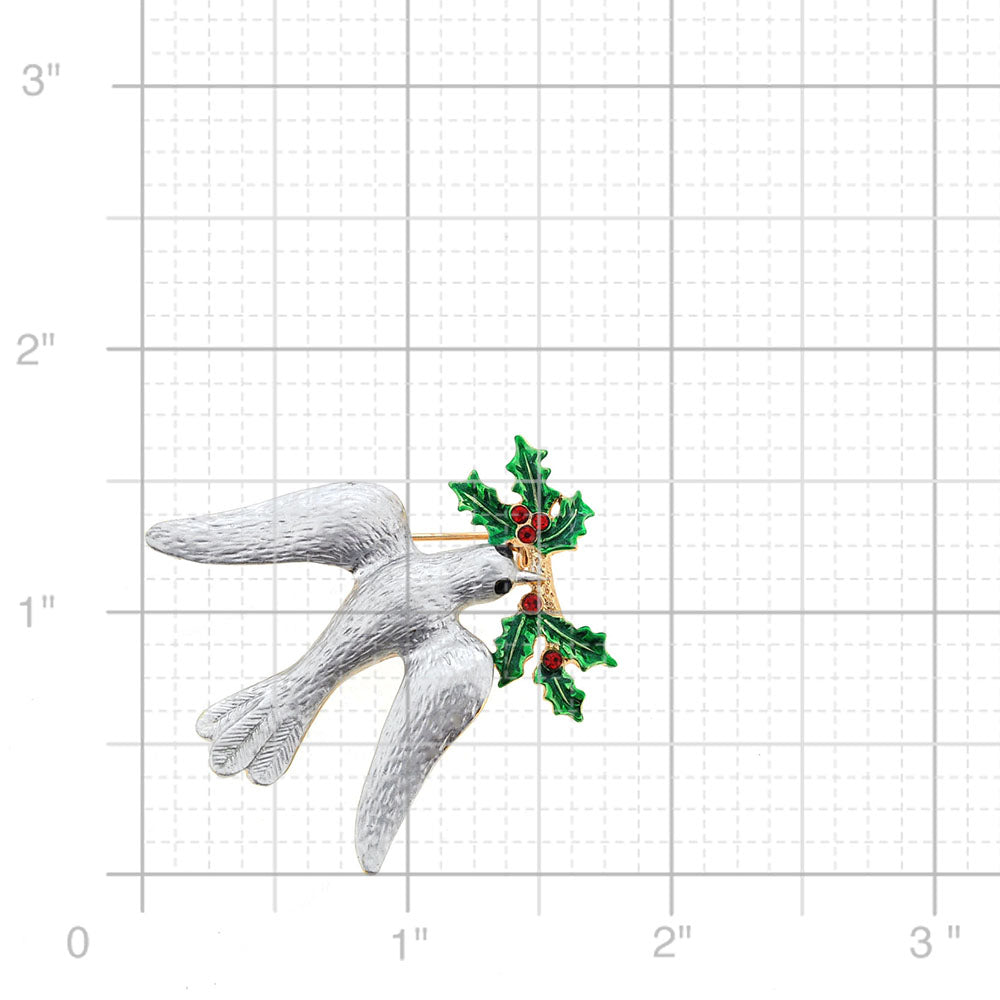 Christmas Mistletoe Dove Crystal Pin Brooch