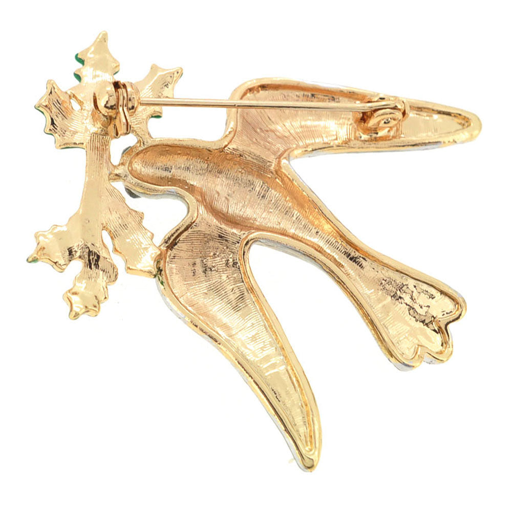 Christmas Mistletoe Dove Crystal Pin Brooch