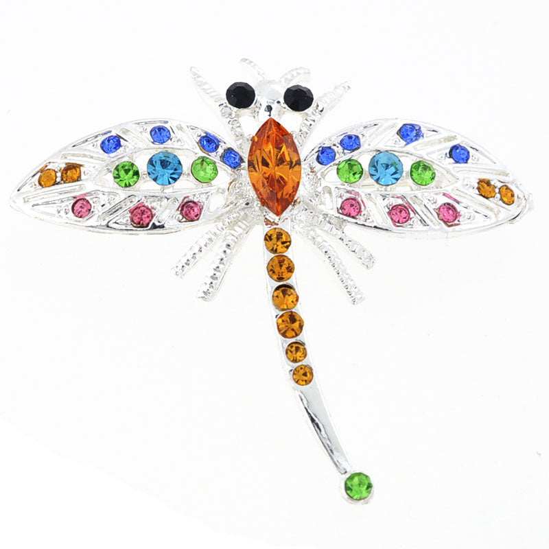 Multicolor Dragonfly Crystal Pin Brooch