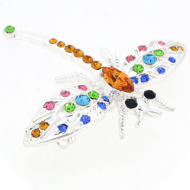 Multicolor Dragonfly Crystal Pin Brooch