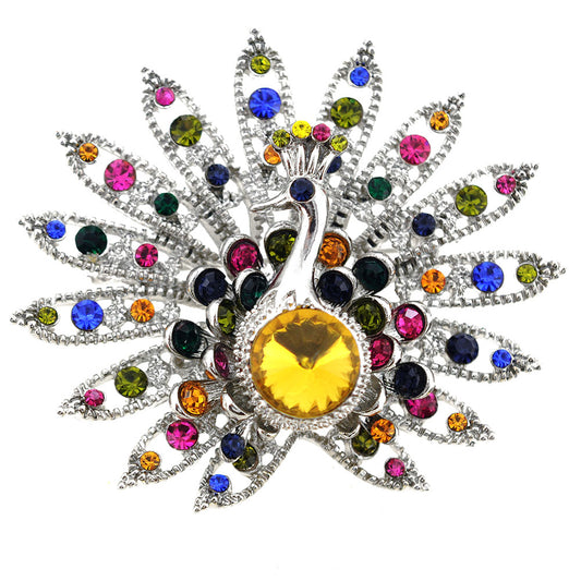 Multicolor Yellow Gem Peacock Pin Brooch