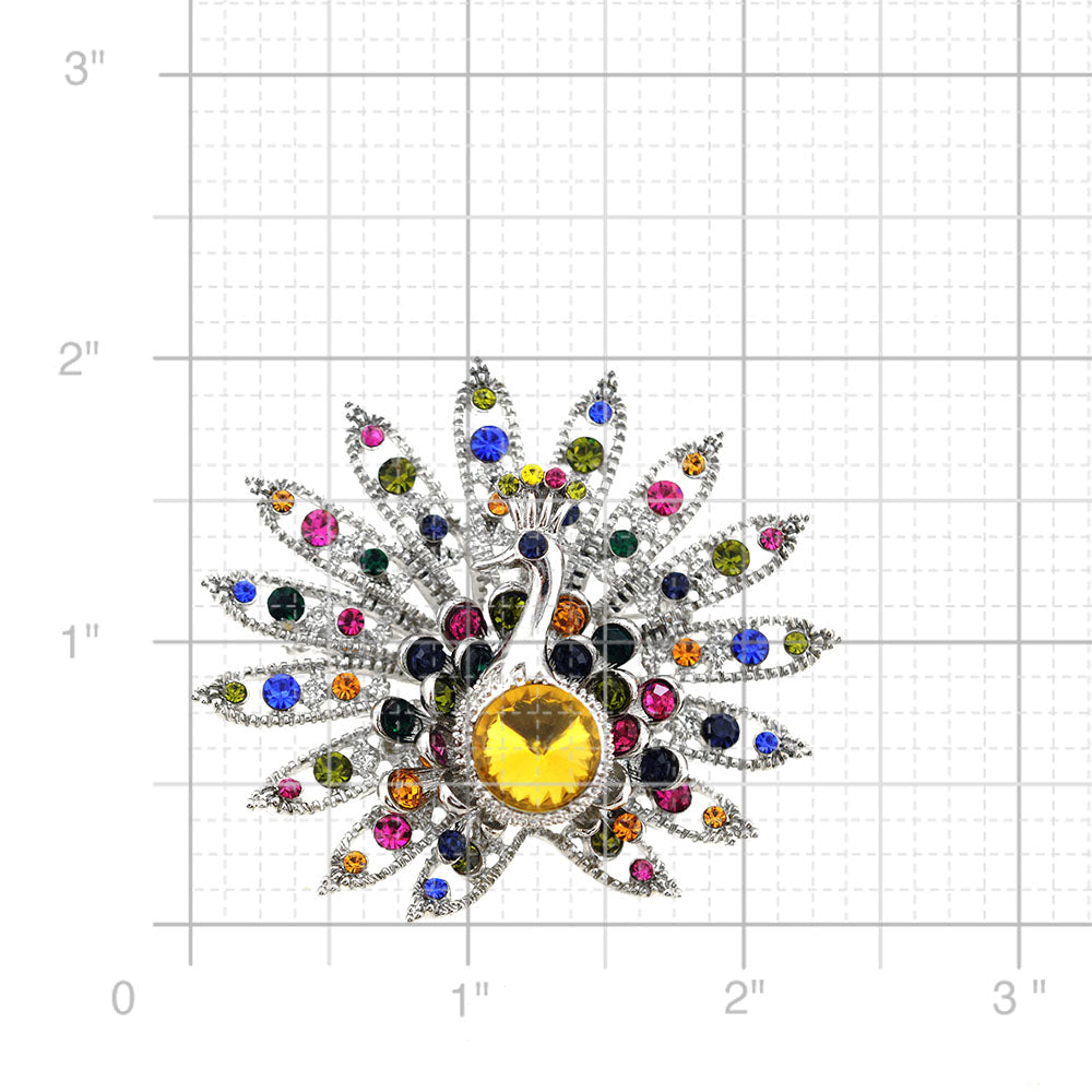 Multicolor Yellow Gem Peacock Pin Brooch