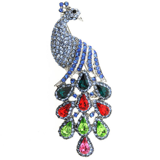 Blue Gem Drop Peacock Crystal Pin Brooch