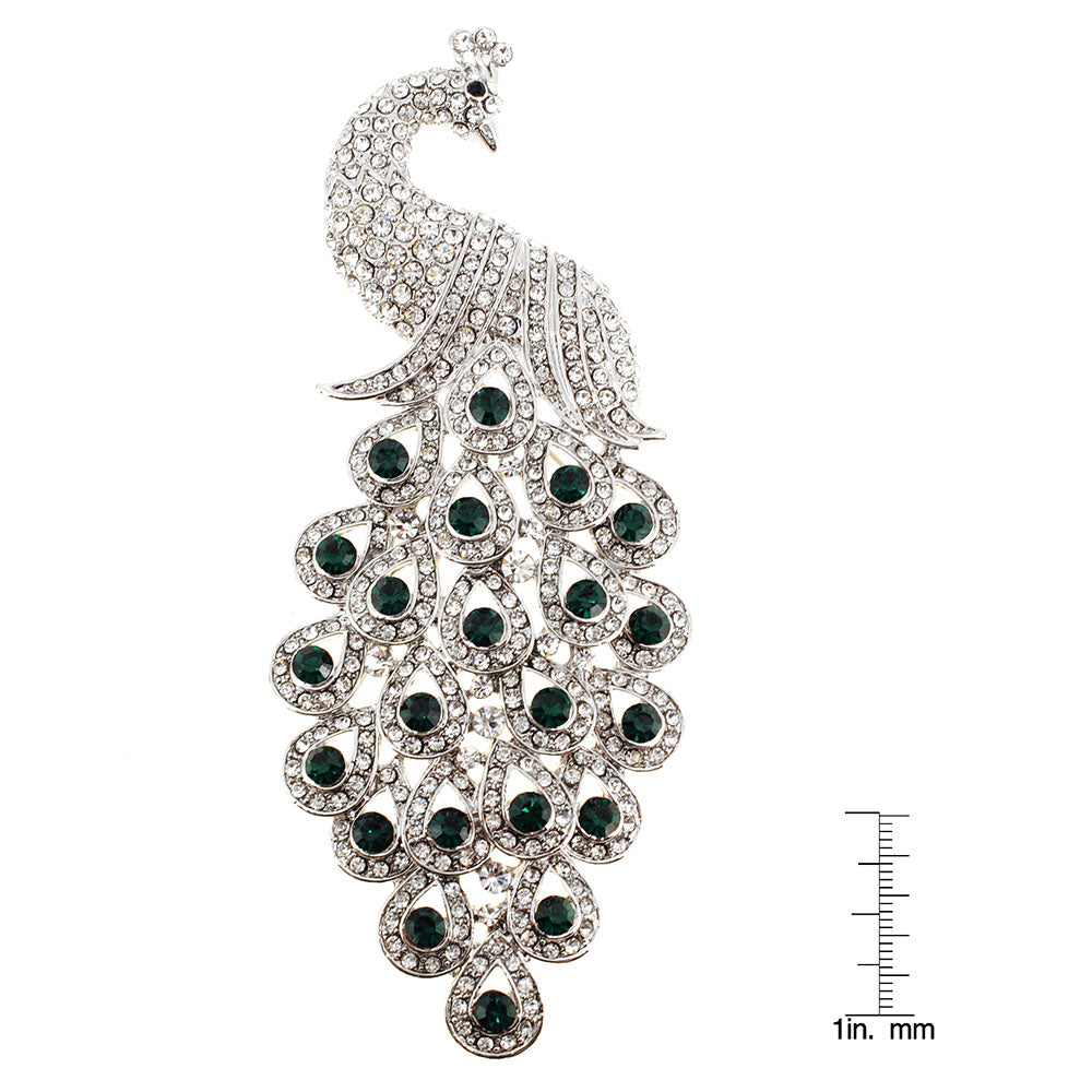 Green Large Gem Drop Peacock Crystal Pin Brooch