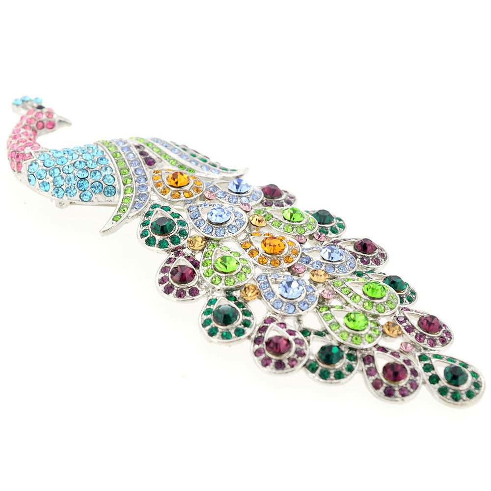 Pastel Gem Drop Peacock Crystal Pin Brooch