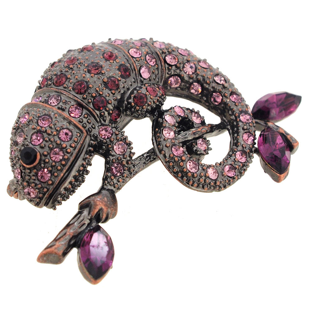 Amethyst Purple Chameleon Reptile Crystal Pin Brooch