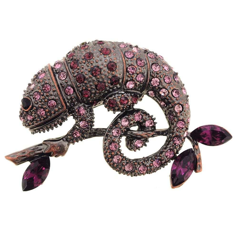 Amethyst Purple Chameleon Reptile Crystal Pin Brooch