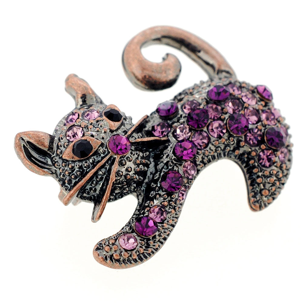 Purple Amethyst Cat Kitty Crystal Pin Brooch