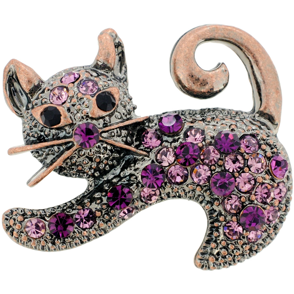 Purple Amethyst Cat Kitty Crystal Pin Brooch