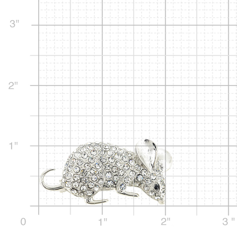 Silver Mouse Crystal Pin Brooch