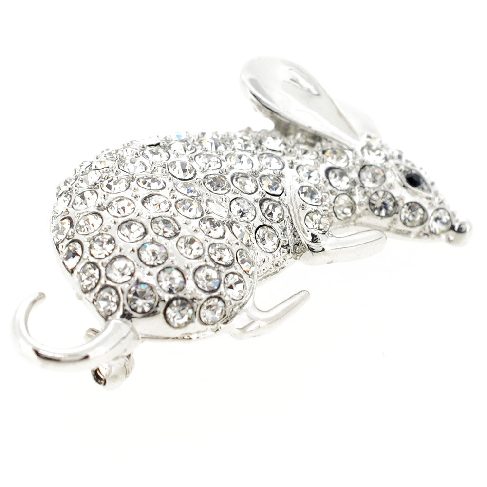 Silver Mouse Crystal Pin Brooch