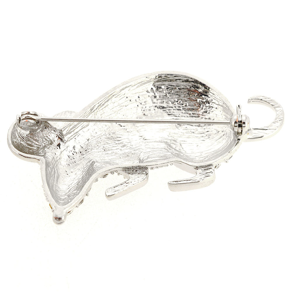Silver Mouse Crystal Pin Brooch