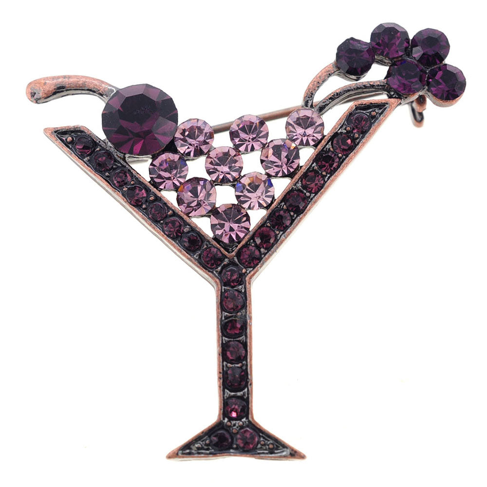 Purple Amethyst Martini Glass Crystal Pin Brooch