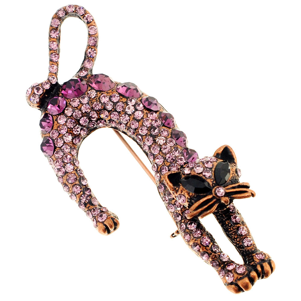 Purple Amethyst Stretching Cat Crystal Pin Brooch