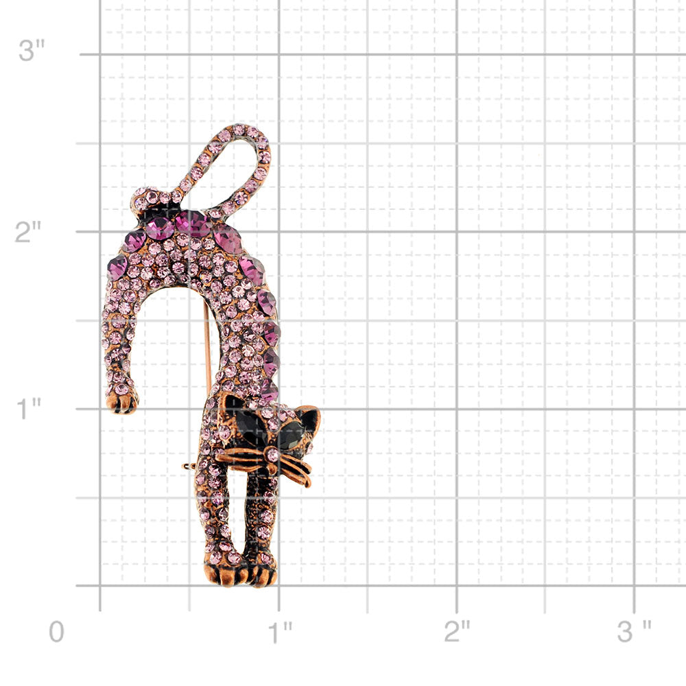 Purple Amethyst Stretching Cat Crystal Pin Brooch