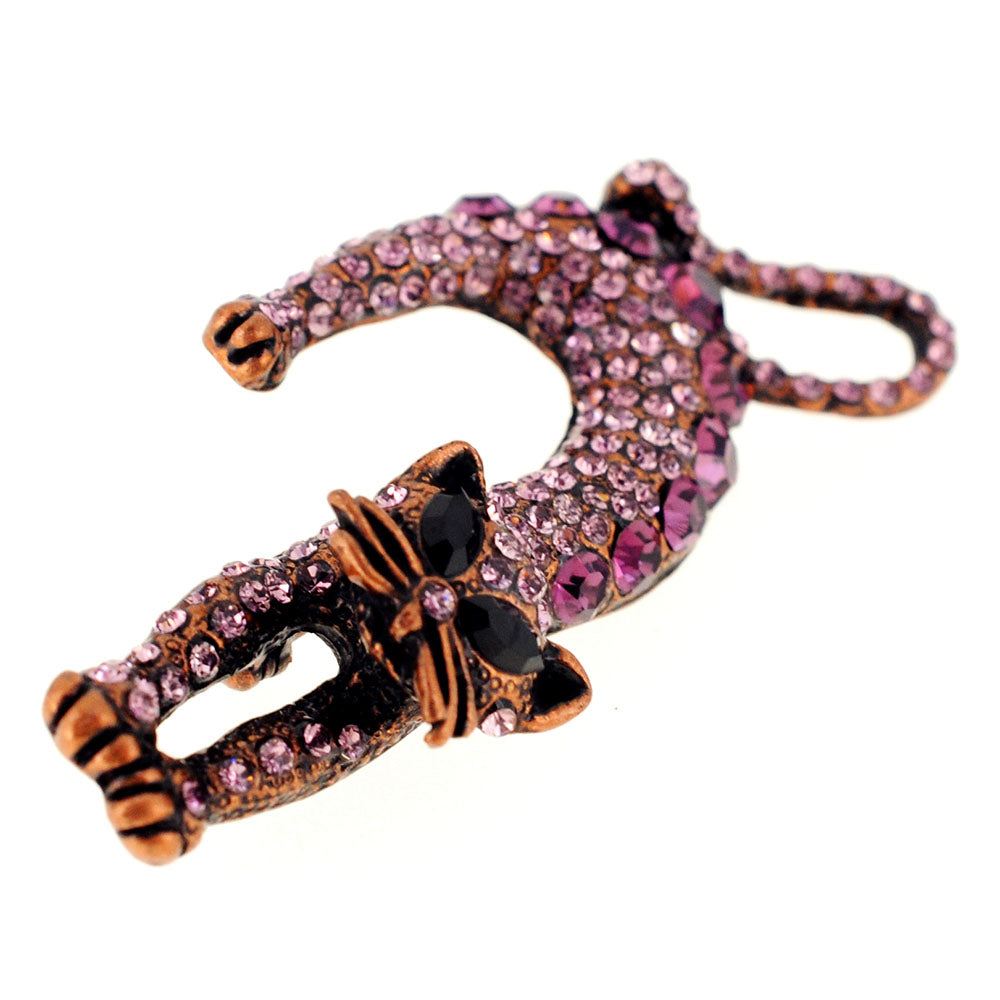 Purple Amethyst Stretching Cat Crystal Pin Brooch