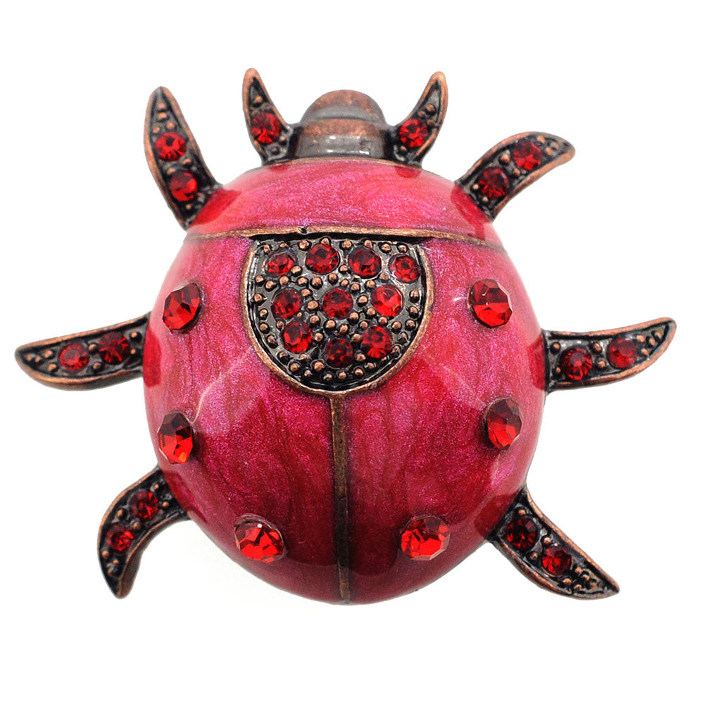 Red Beetle Bug Crystal Pin Brooch