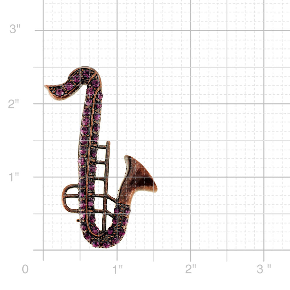 Purple Amethyst Saxophone Crystal Pin Brooch