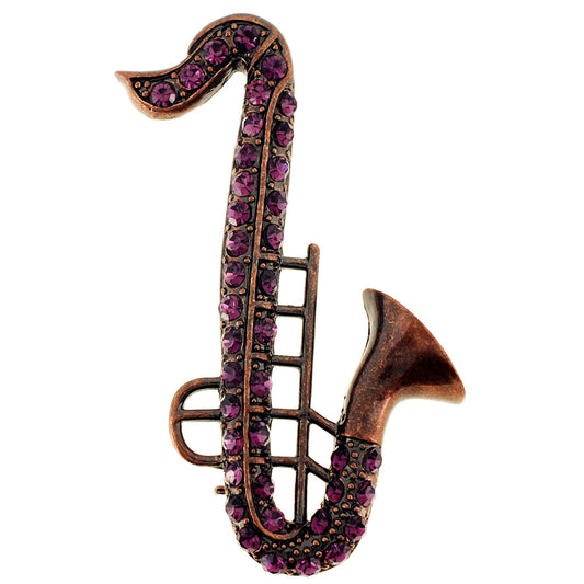 Purple Amethyst Saxophone Crystal Pin Brooch