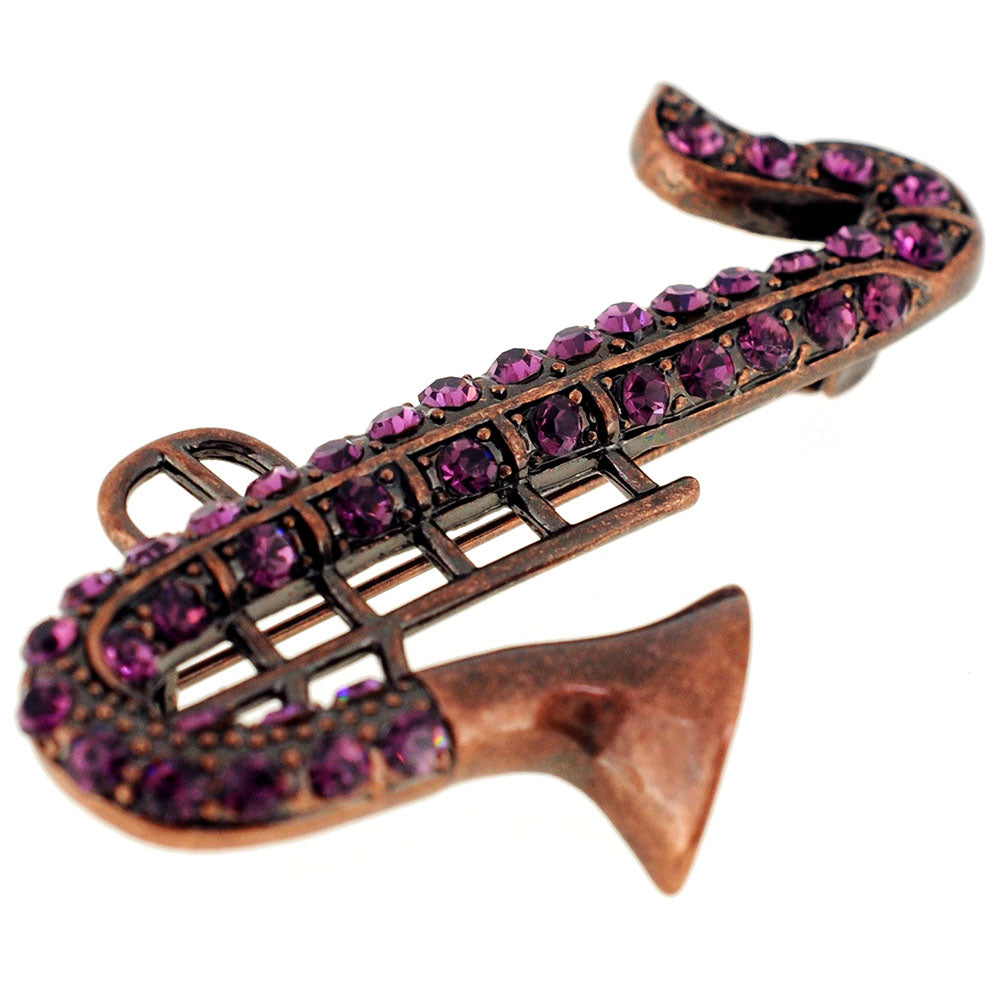 Purple Amethyst Saxophone Crystal Pin Brooch