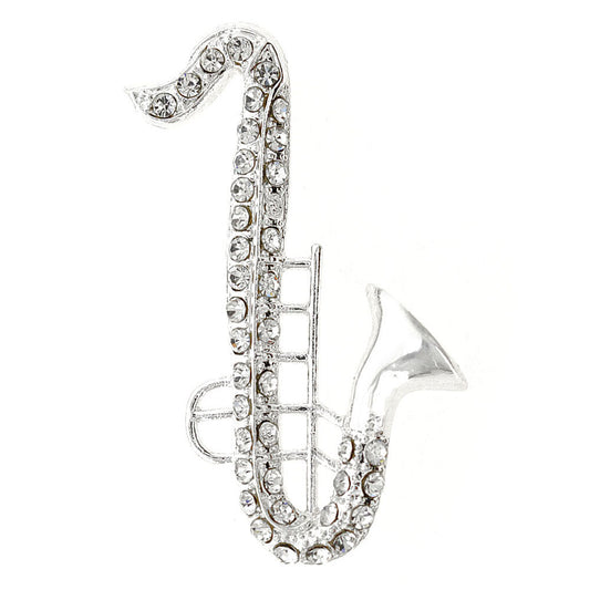 Crystal Saxophone Pin Brooch