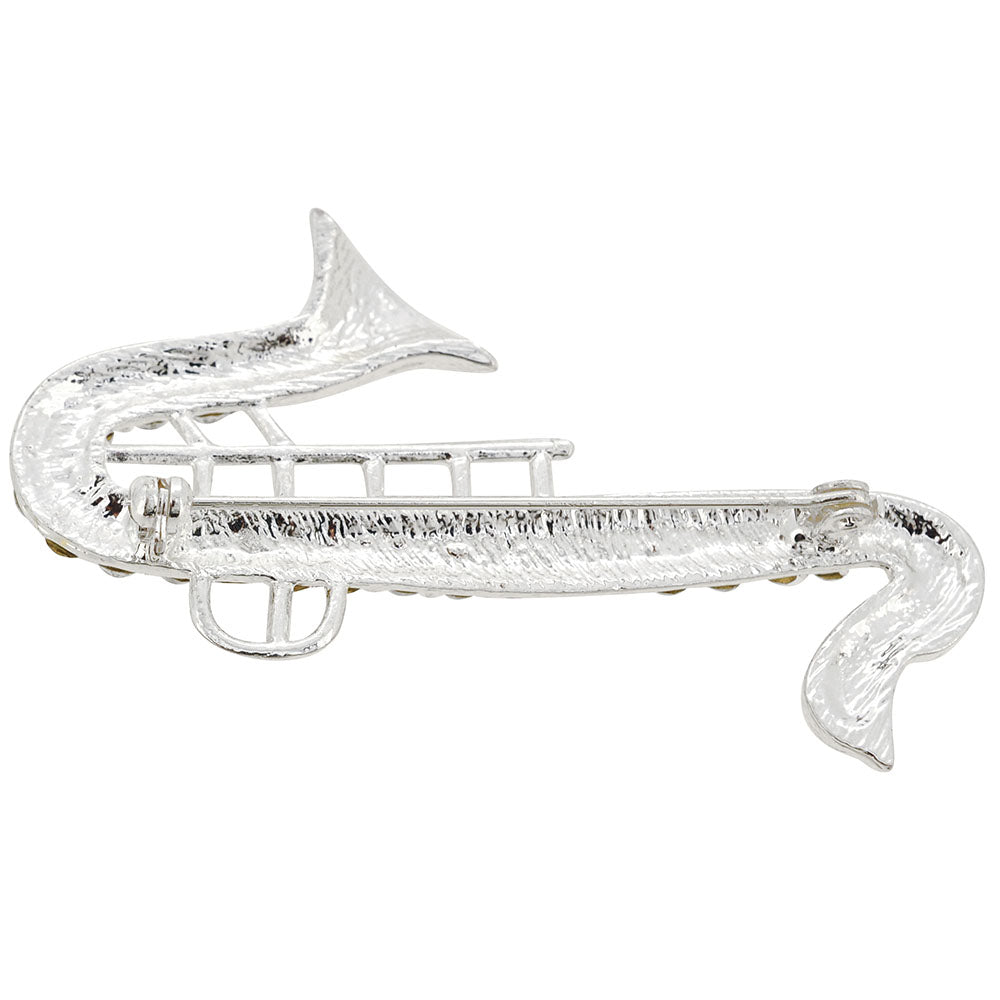 Crystal Saxophone Pin Brooch