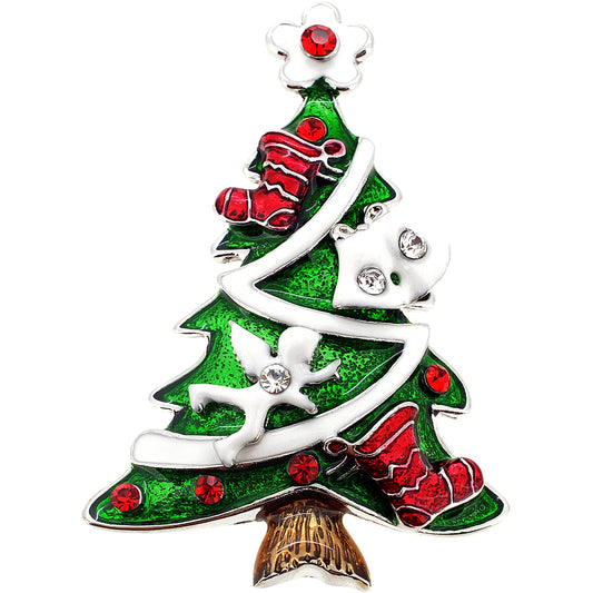 Christmas Tree with Ornaments Crystal Pin Brooch