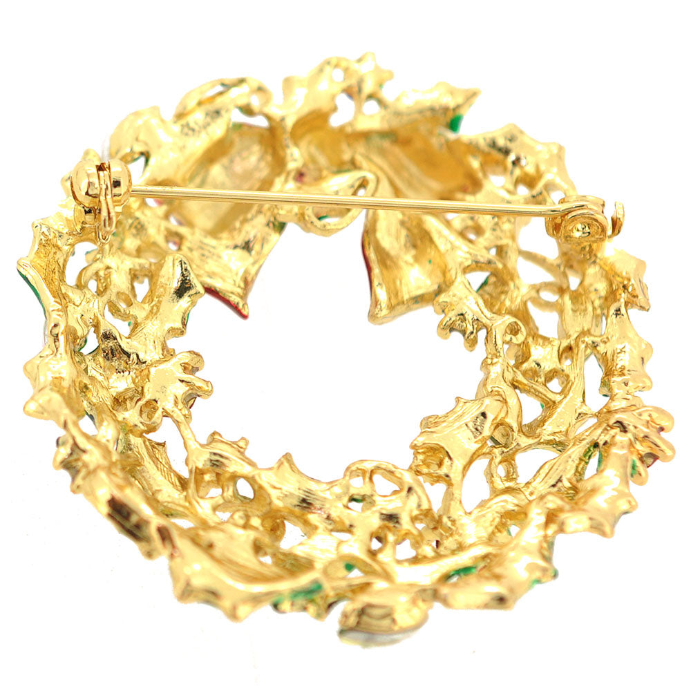 Multicolor Christmas Bow Wreath Swarovski Crystal Pin Brooch