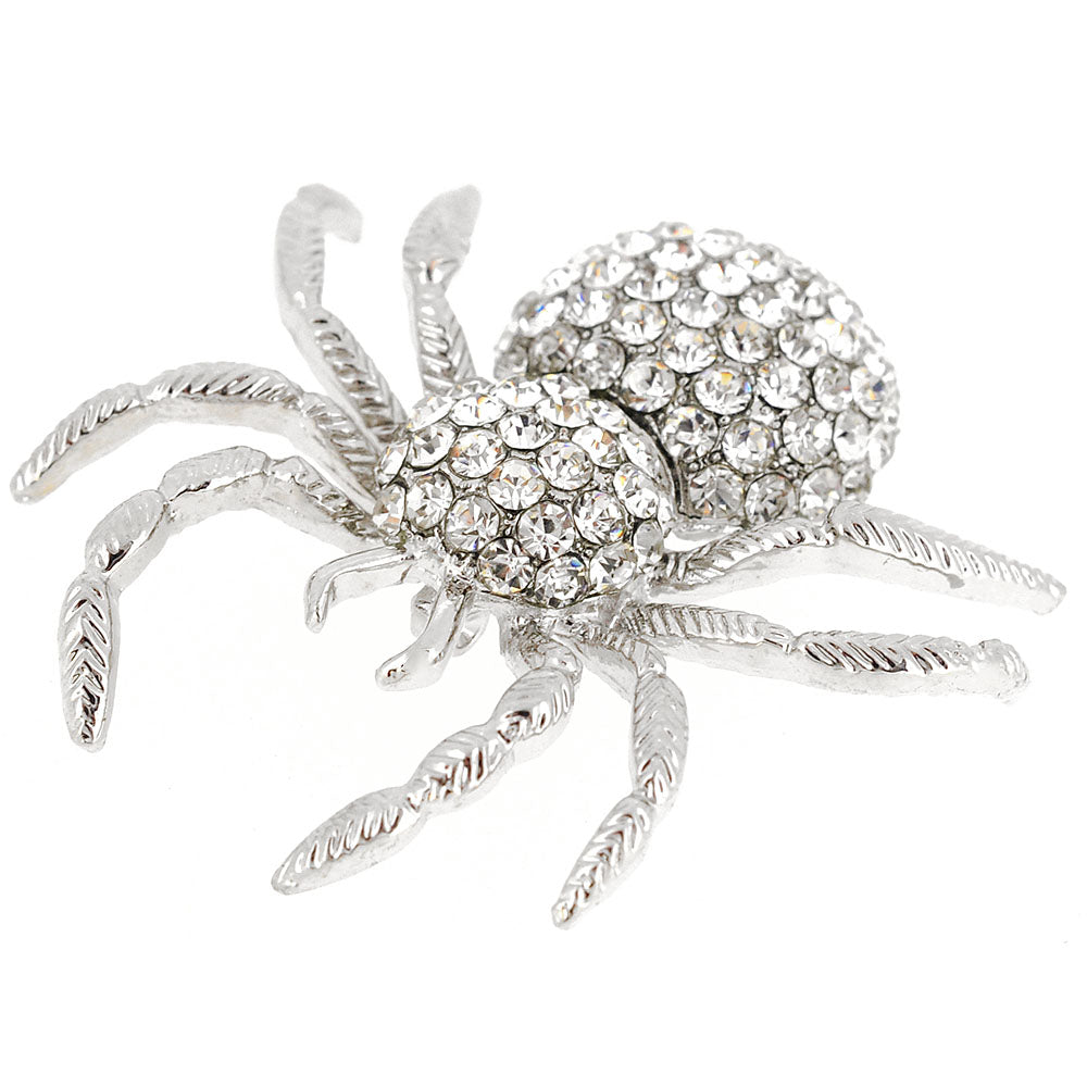 Silver Spider Crystal Pin Brooch