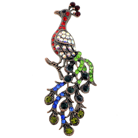 Multicolor Peacock Crystal Pin Brooch