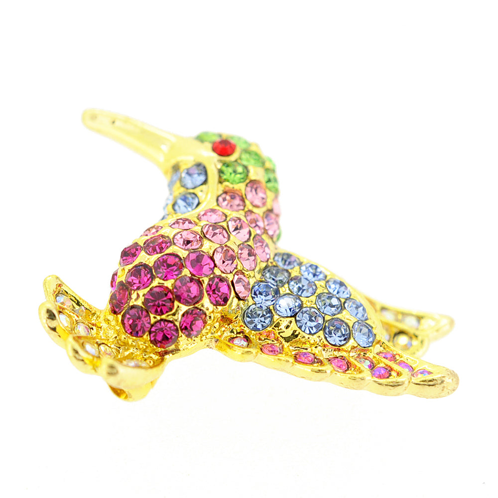 Golden Pastel Hummingbird Crystal Pin Brooch