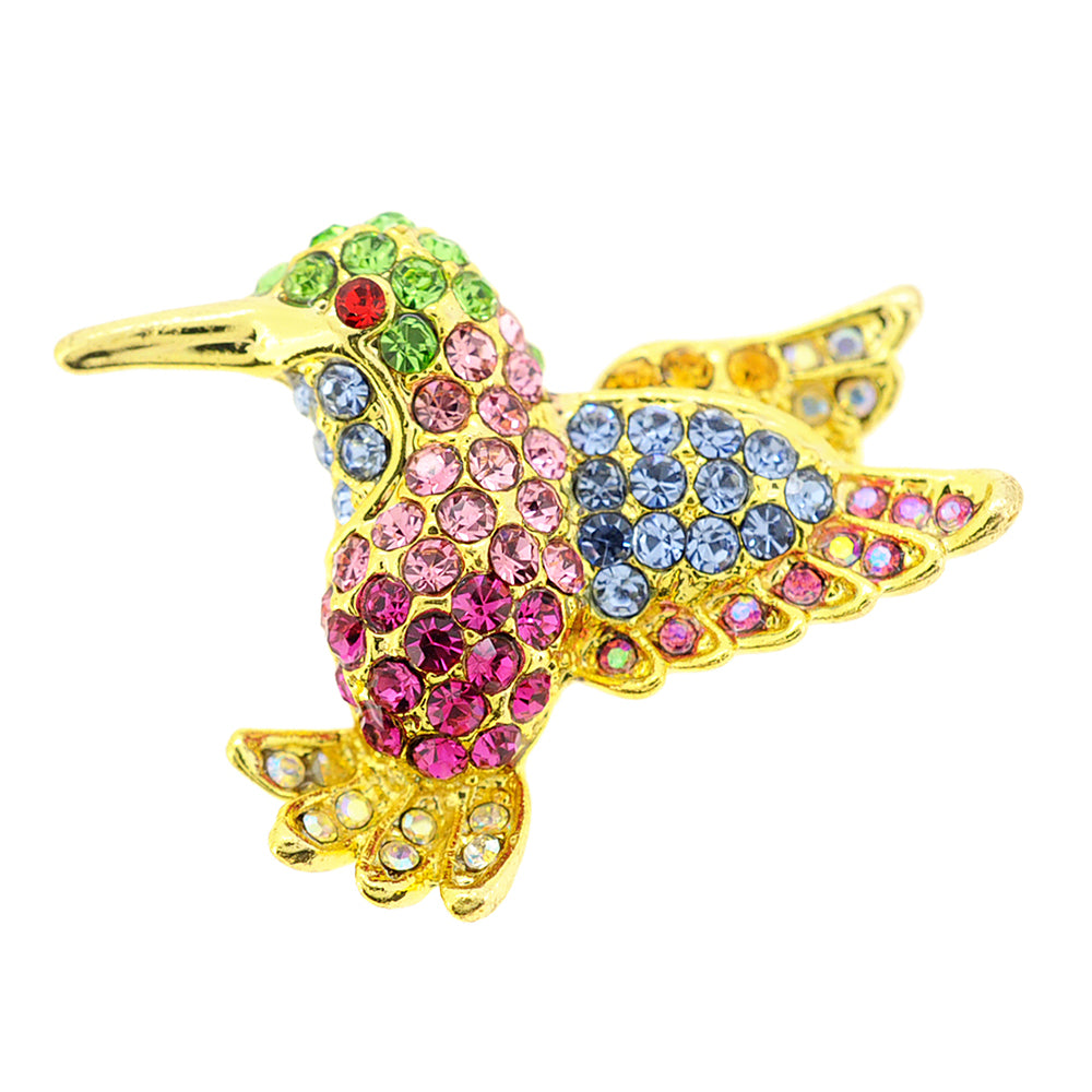 Golden Pastel Hummingbird Crystal Pin Brooch
