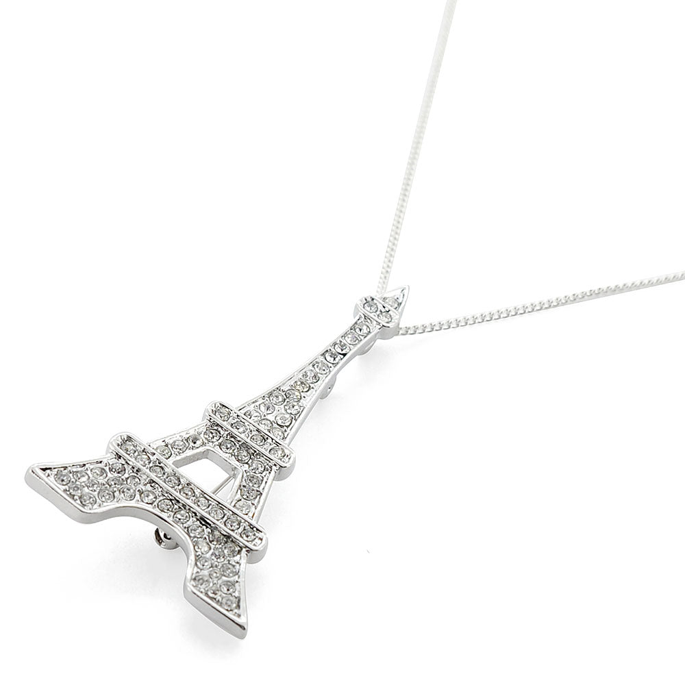 Silver Eiffel Tower Paris Crystal Brooch and Pendant