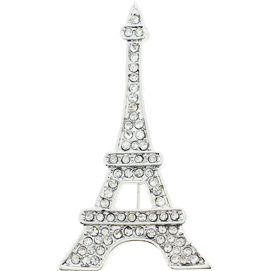 Silver Eiffel Tower Paris Crystal Brooch and Pendant