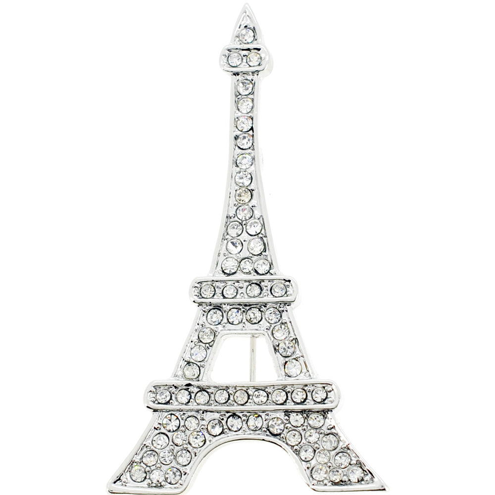 Silver Eiffel Tower Paris Crystal Brooch and Pendant