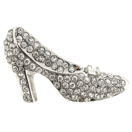Silver High Heel Crystal Brooch Pin