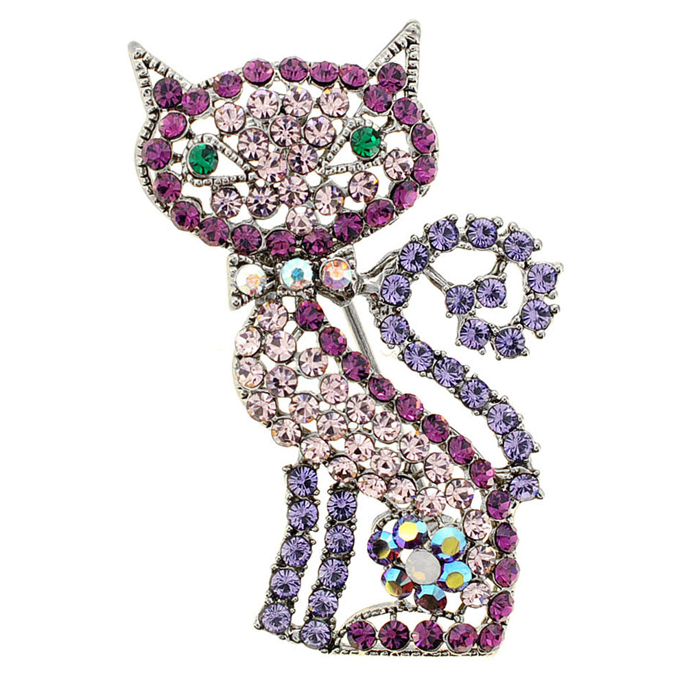 Purple Cat Kitty Crystal Pin Brooch