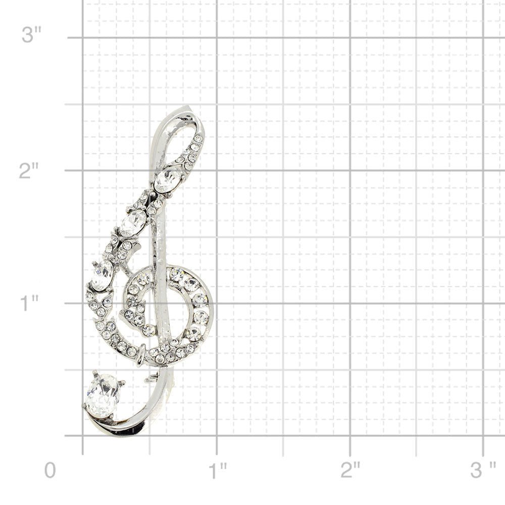 Silver Chrome Music Note Crystal Pin Brooch