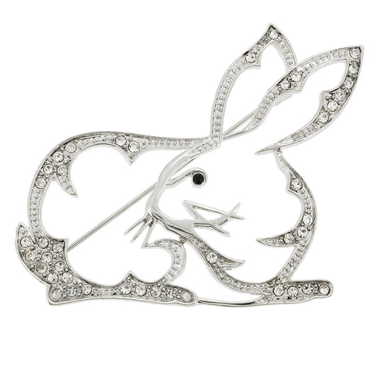 Silver Rabbit Easter Crystal Brooch Pin