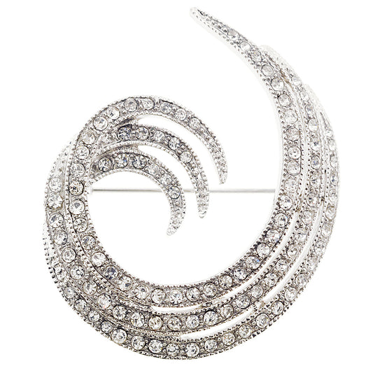 Silver Crystal Swirl Design Pin Brooch
