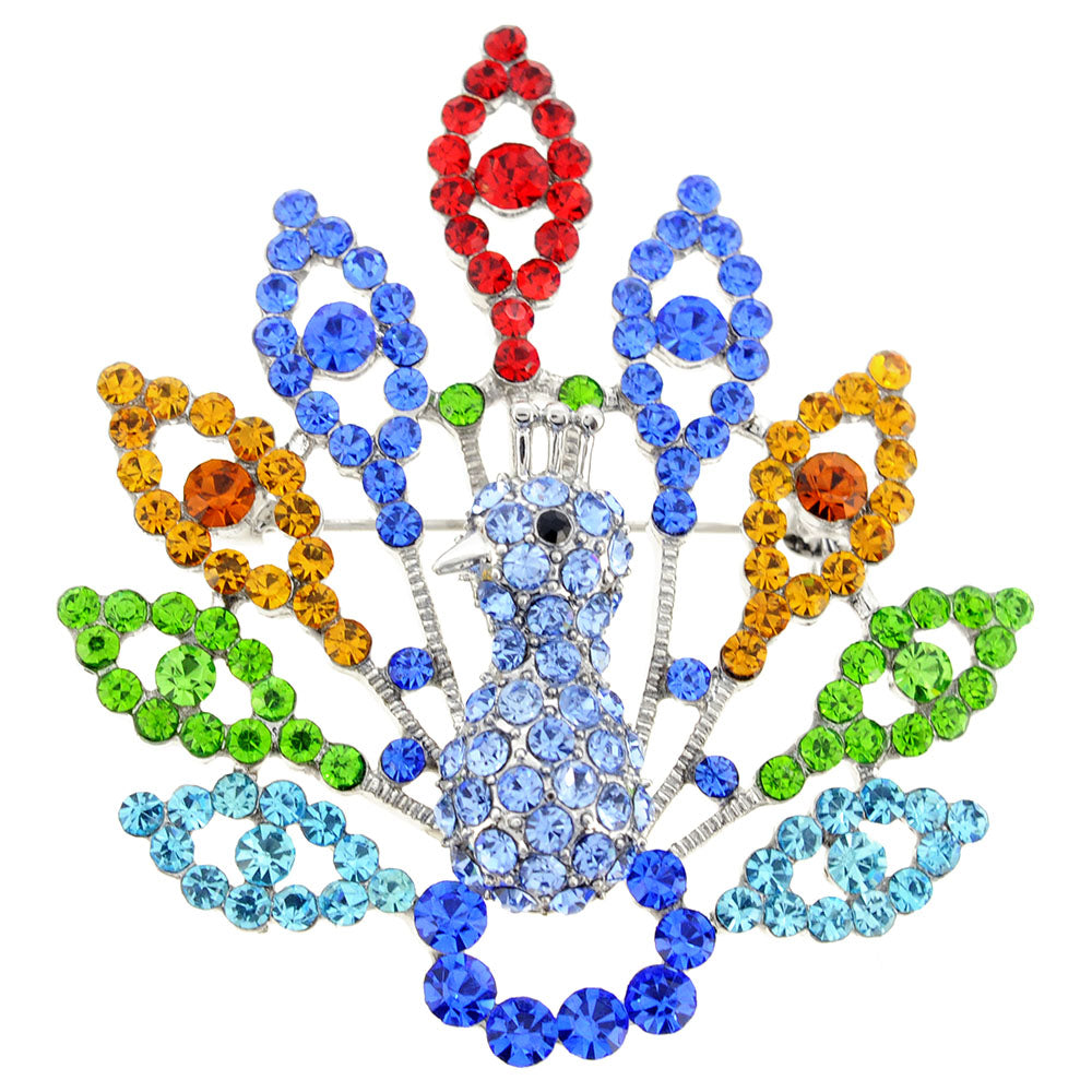 Multicolor Peacock Crystal Pin Brooch
