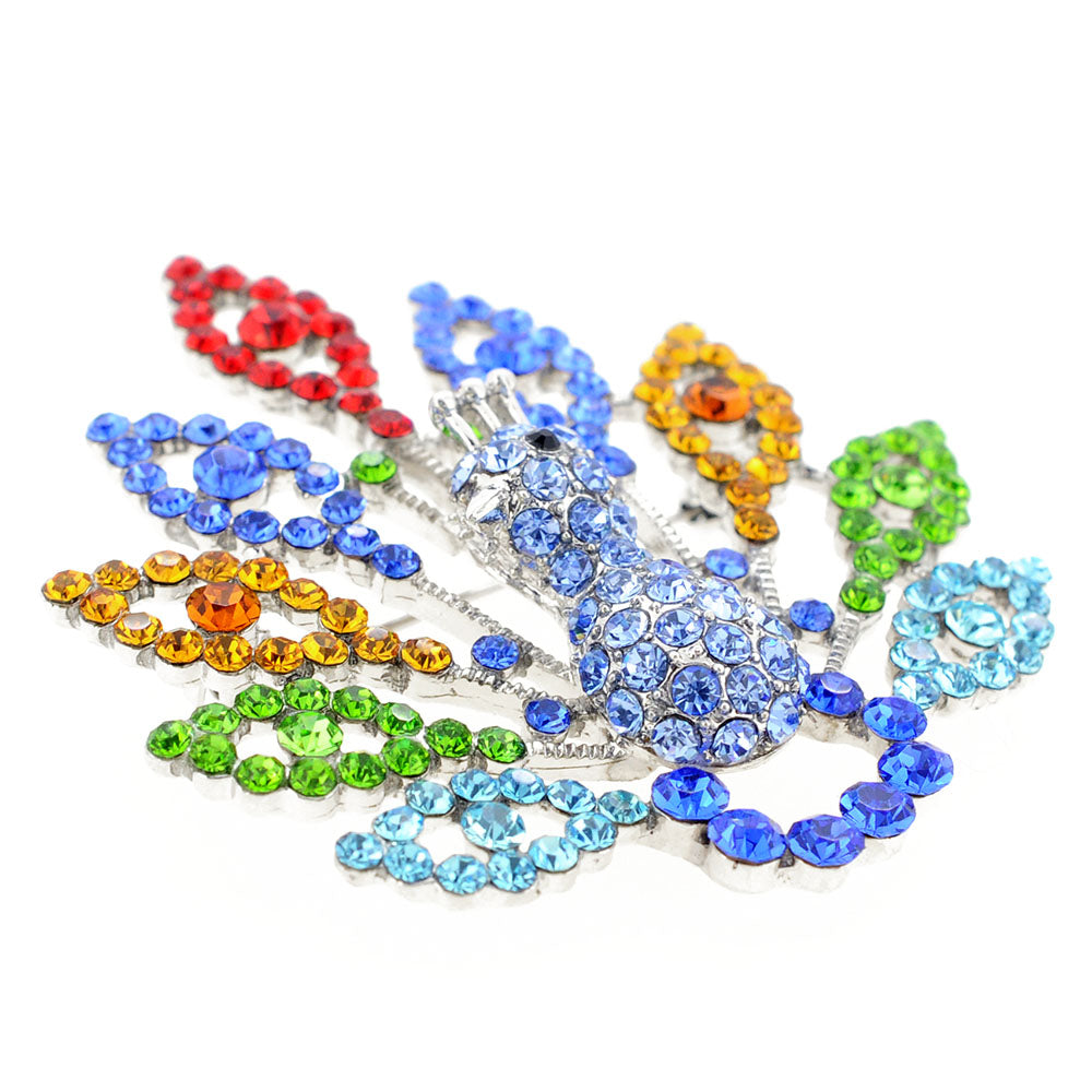 Multicolor Peacock Crystal Pin Brooch