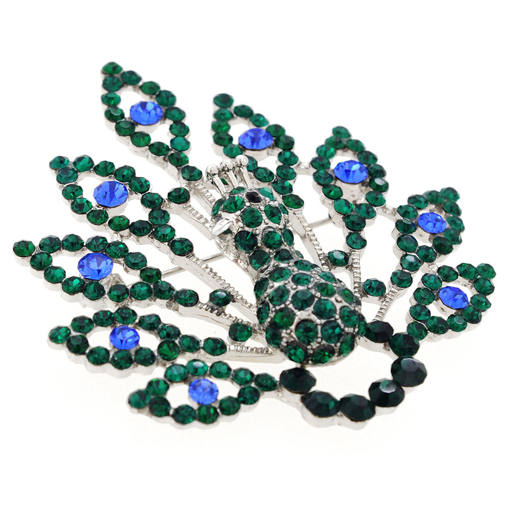 Emerald Green Full Peacock Crystal Pin Brooch